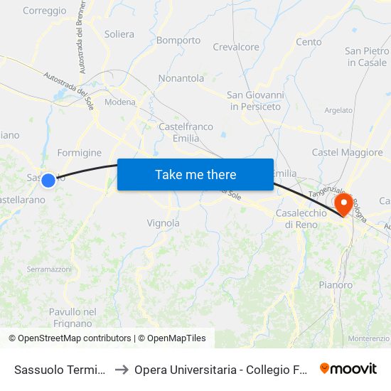 Sassuolo Terminal to Opera Universitaria - Collegio Forni map