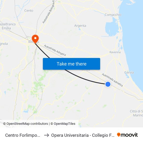 Centro Forlimpopoli to Opera Universitaria - Collegio Forni map
