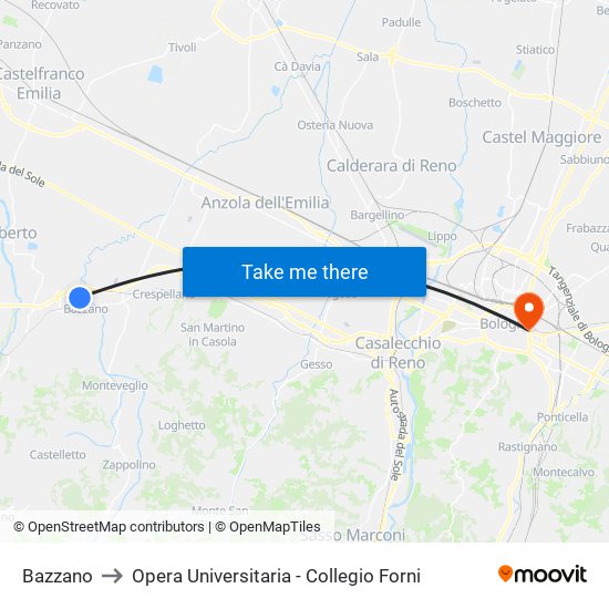 Bazzano to Opera Universitaria - Collegio Forni map
