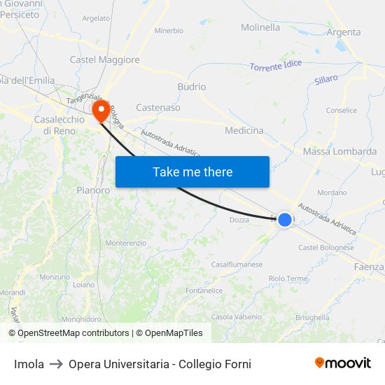 Imola to Opera Universitaria - Collegio Forni map