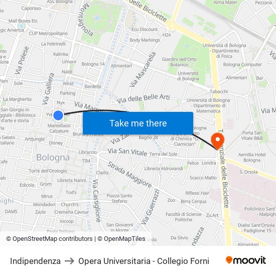 Indipendenza to Opera Universitaria - Collegio Forni map