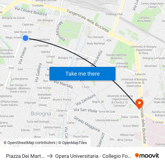 Piazza Dei Martiri to Opera Universitaria - Collegio Forni map