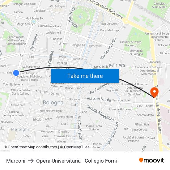 Marconi to Opera Universitaria - Collegio Forni map
