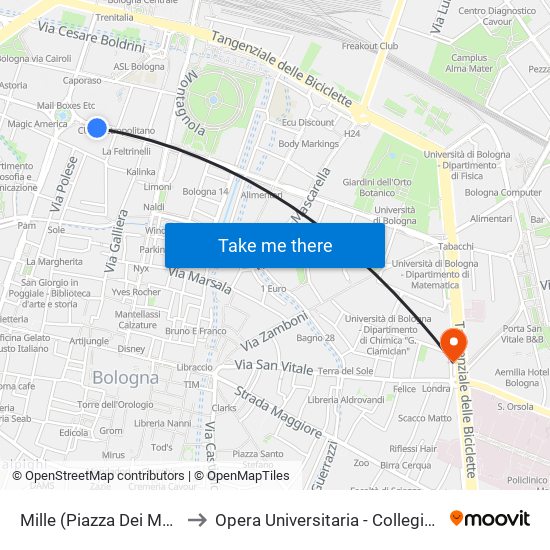 Mille (Piazza Dei Martiri) to Opera Universitaria - Collegio Forni map