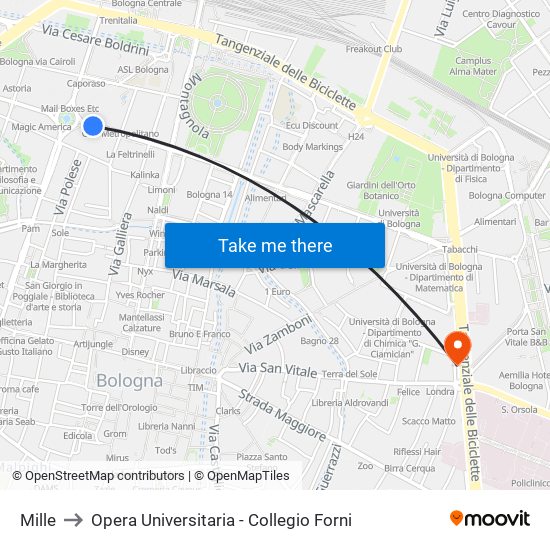 Mille to Opera Universitaria - Collegio Forni map