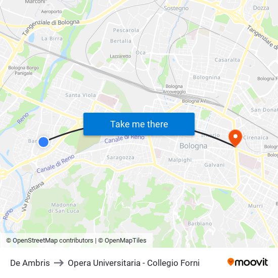De Ambris to Opera Universitaria - Collegio Forni map