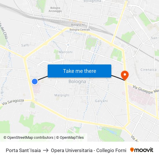 Porta Sant`Isaia to Opera Universitaria - Collegio Forni map