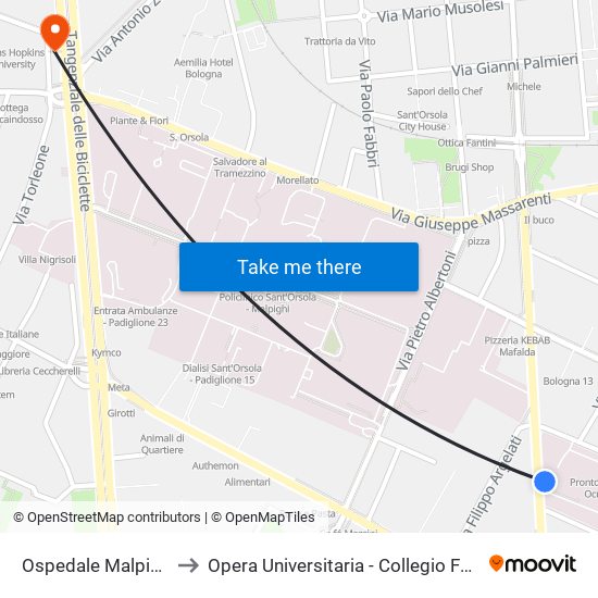 Ospedale Malpighi to Opera Universitaria - Collegio Forni map