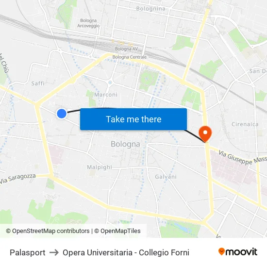 Riva Di Reno - Lame to Opera Universitaria - Collegio Forni map