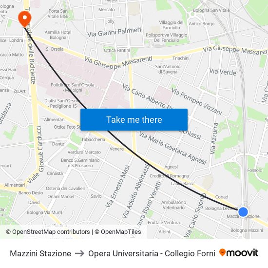 Mazzini Stazione to Opera Universitaria - Collegio Forni map