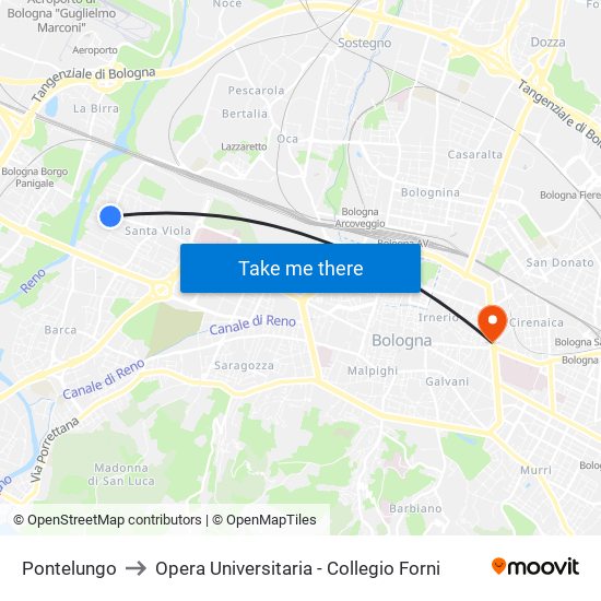 Pontelungo to Opera Universitaria - Collegio Forni map