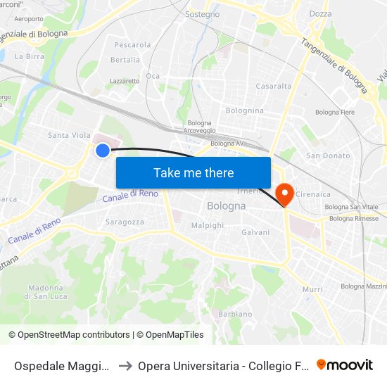 Ospedale Maggiore to Opera Universitaria - Collegio Forni map