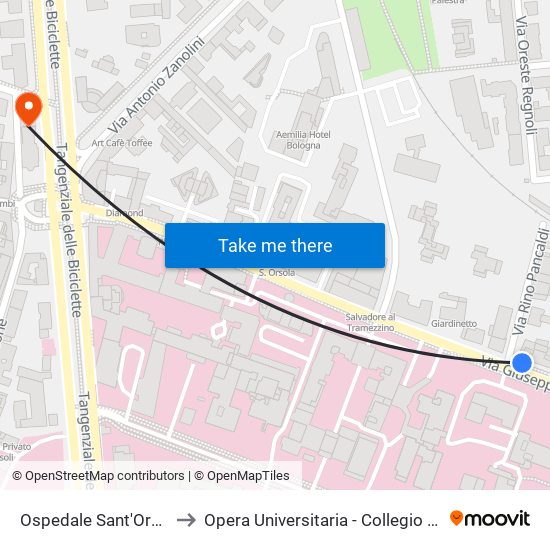 Ospedale Sant'Orsola to Opera Universitaria - Collegio Forni map