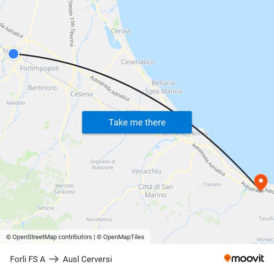 Forli FS A to Ausl Cerversi map