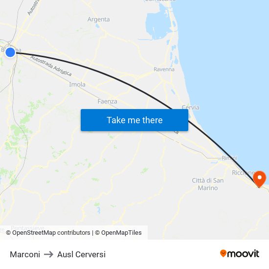 Marconi to Ausl Cerversi map