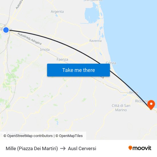 Mille (Piazza Dei Martiri) to Ausl Cerversi map