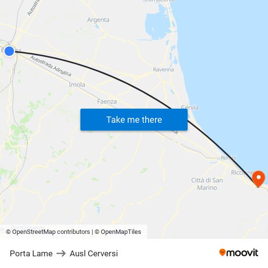 Porta Lame to Ausl Cerversi map