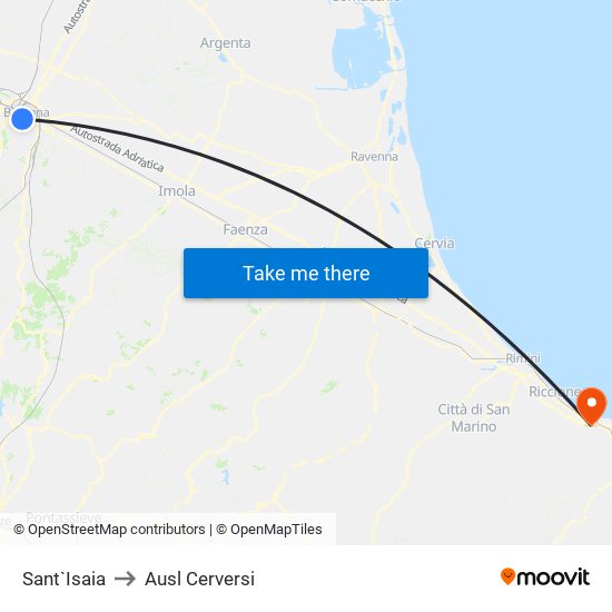 Sant`Isaia to Ausl Cerversi map