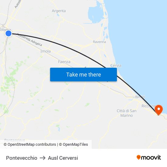 Pontevecchio to Ausl Cerversi map
