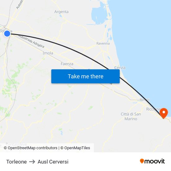 Torleone to Ausl Cerversi map