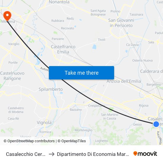 Casalecchio Ceretolo to Dipartimento Di Economia Marco Biagi map