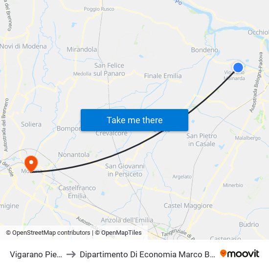 Vigarano Pieve to Dipartimento Di Economia Marco Biagi map