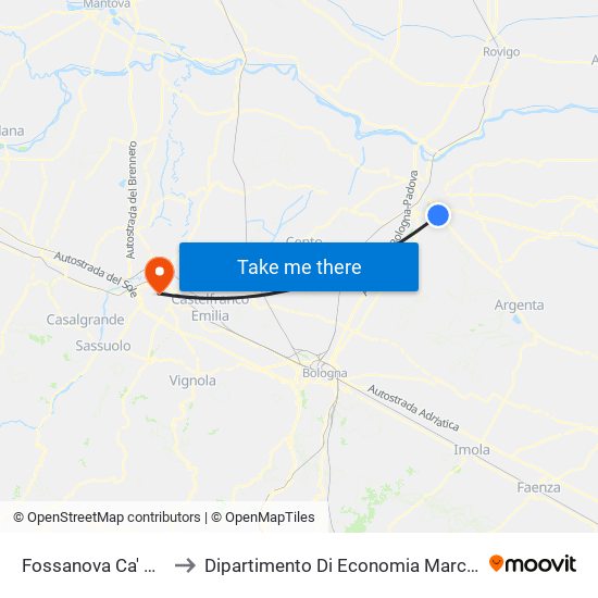 Fossanova Ca' Vecia to Dipartimento Di Economia Marco Biagi map