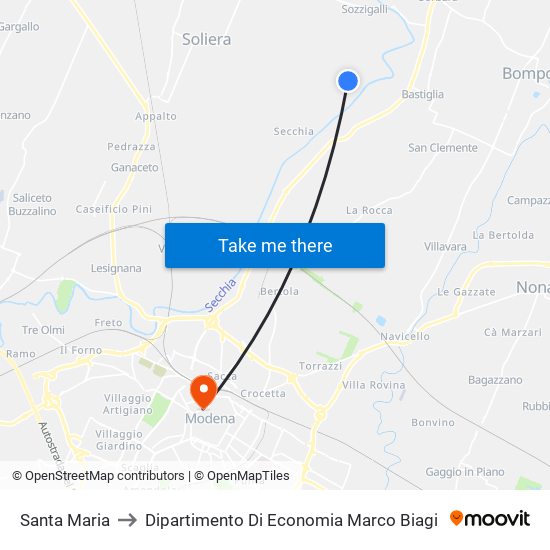 Santa Maria to Dipartimento Di Economia Marco Biagi map