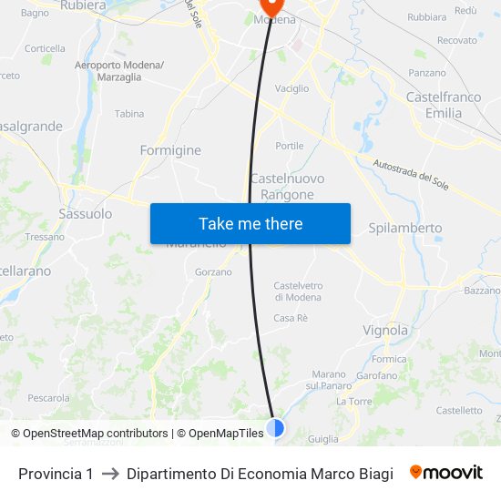 Provincia 1 to Dipartimento Di Economia Marco Biagi map