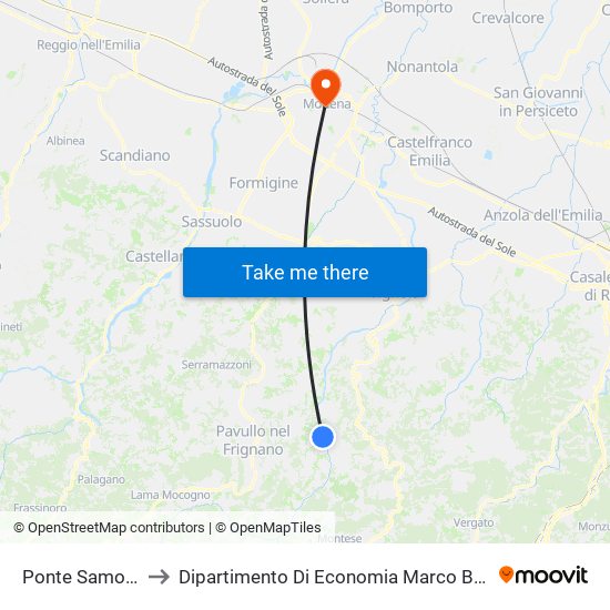 Ponte Samone to Dipartimento Di Economia Marco Biagi map