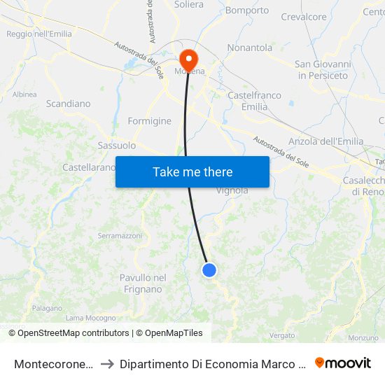 Montecorone Bv to Dipartimento Di Economia Marco Biagi map
