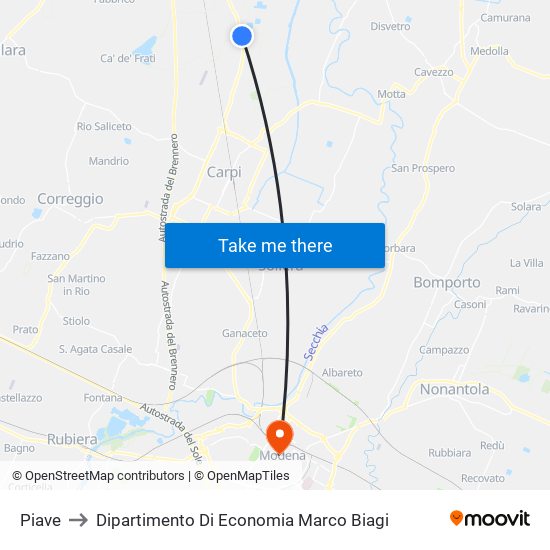 Piave to Dipartimento Di Economia Marco Biagi map