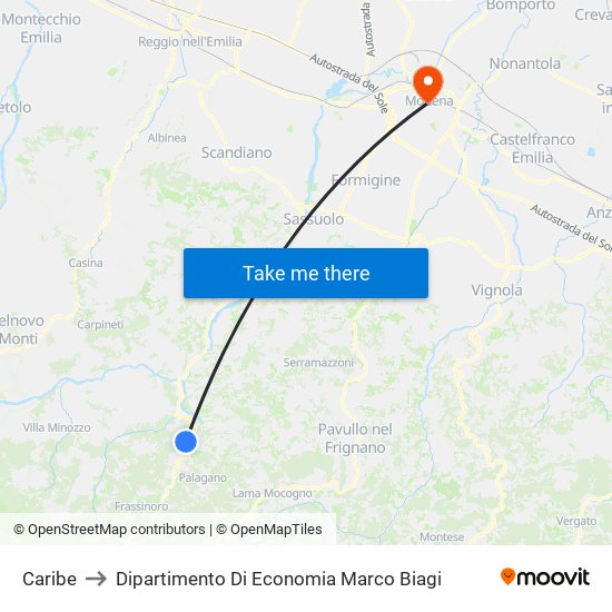 Caribe to Dipartimento Di Economia Marco Biagi map