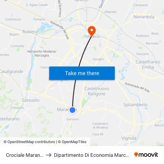 Crociale Maranello to Dipartimento Di Economia Marco Biagi map