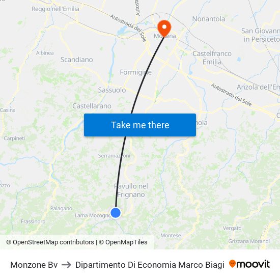 Monzone Bv to Dipartimento Di Economia Marco Biagi map