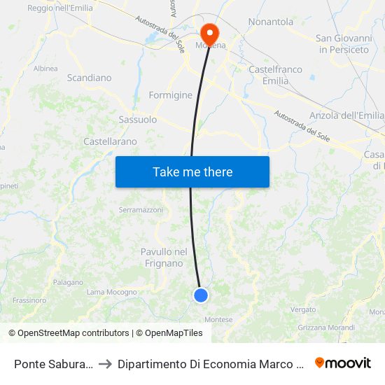 Ponte Saburano to Dipartimento Di Economia Marco Biagi map