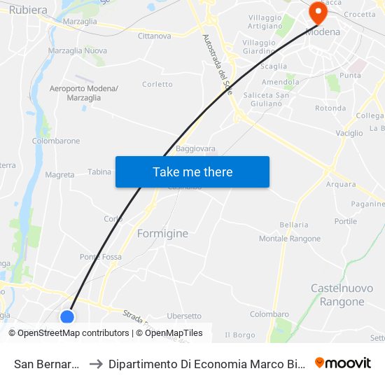 San Bernardo to Dipartimento Di Economia Marco Biagi map