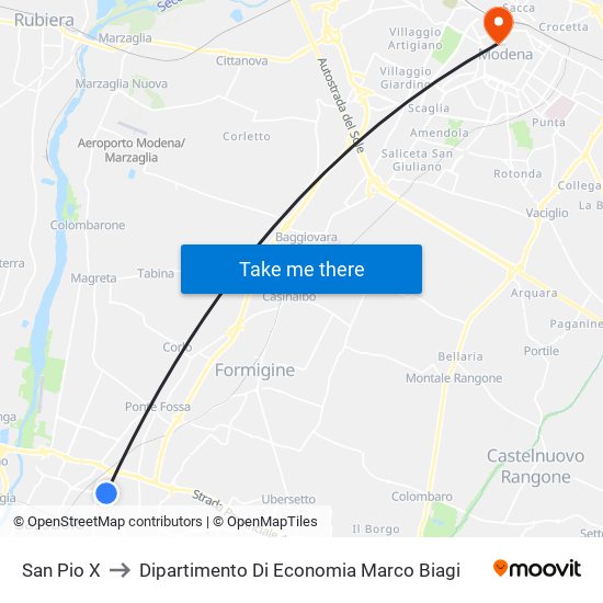 San Pio X to Dipartimento Di Economia Marco Biagi map