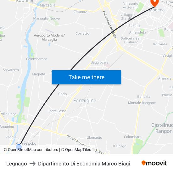 Legnago to Dipartimento Di Economia Marco Biagi map