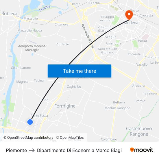 Piemonte to Dipartimento Di Economia Marco Biagi map