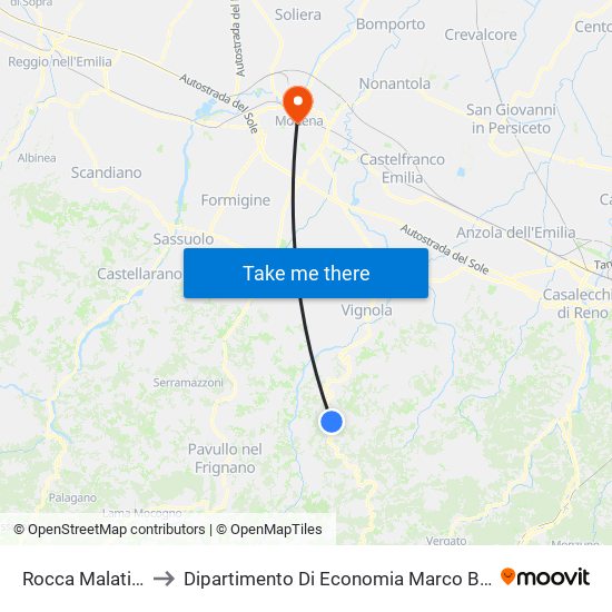 Rocca Malatina to Dipartimento Di Economia Marco Biagi map