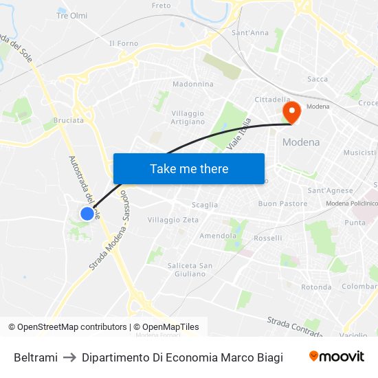 Beltrami to Dipartimento Di Economia Marco Biagi map
