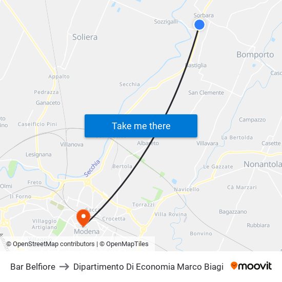 Bar Belfiore to Dipartimento Di Economia Marco Biagi map