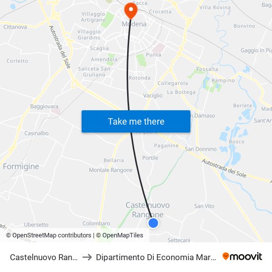 Castelnuovo Rangone to Dipartimento Di Economia Marco Biagi map
