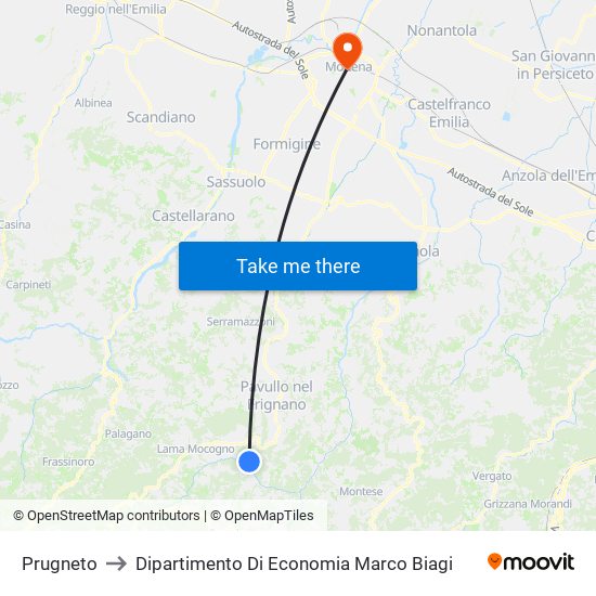Prugneto to Dipartimento Di Economia Marco Biagi map