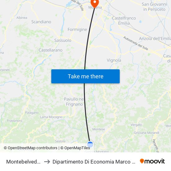 Montebelvedere to Dipartimento Di Economia Marco Biagi map