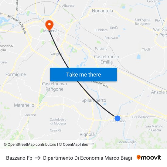 Bazzano Fp to Dipartimento Di Economia Marco Biagi map