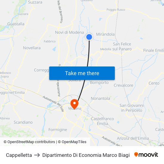 Cappelletta to Dipartimento Di Economia Marco Biagi map