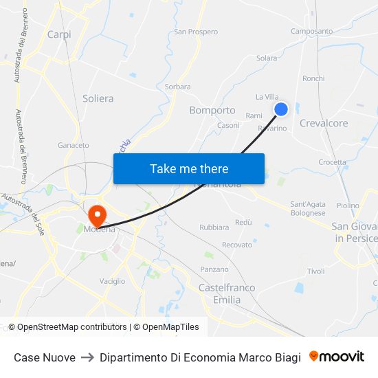 Case Nuove to Dipartimento Di Economia Marco Biagi map