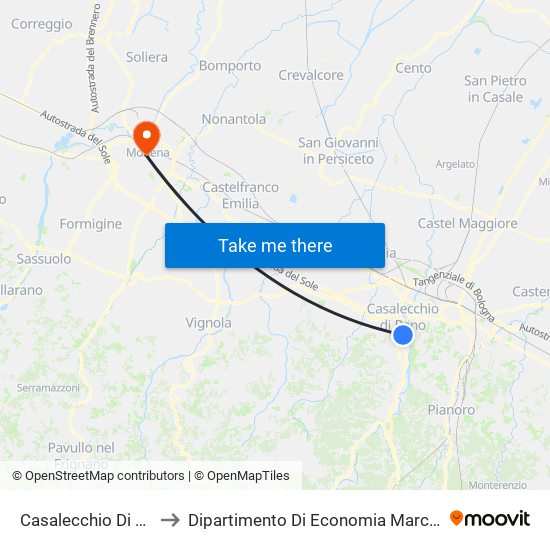 Casalecchio Di Reno to Dipartimento Di Economia Marco Biagi map
